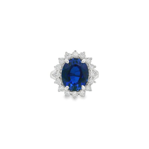 14K White Gold 6.80ct Diffused Sapphire & 1.08ct Diamond Ring Size 6.5