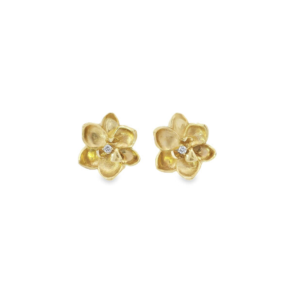 14K Yellow Gold Gold Creations Original Polished/Brushed .11ct Lab Diamond Magnolia Omega Back Earrings