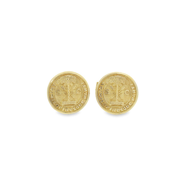 14K Yellow Gold Textured Citadel Button Cufflinks