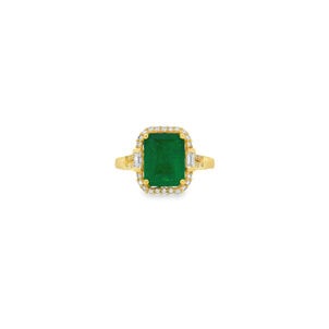 18KY 2.70ct Em Cut Emerald .32ct Dia Ring Sz 7.25
