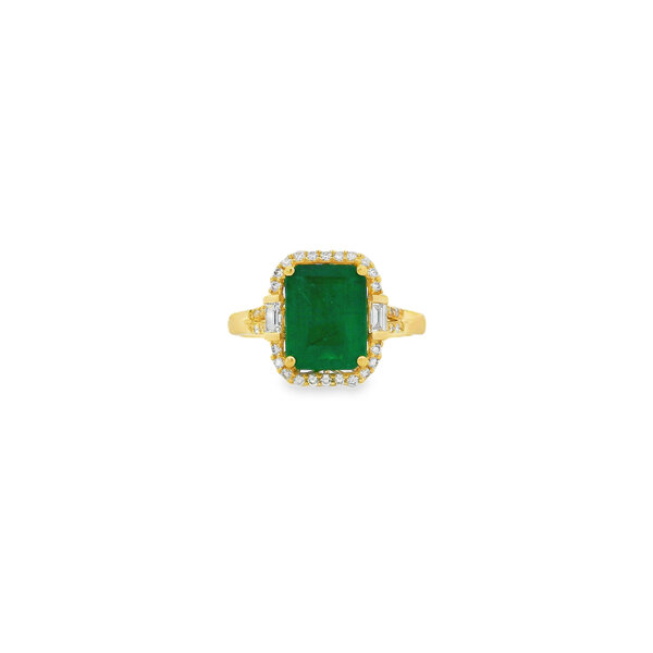 18K Yellow Gold 2.70ct Emerald Cut Emerald & .32ct Diamond Ring Size 7.25