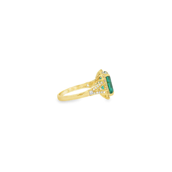 18K Yellow Gold 3.33ct Emerald Cut Emerald .56ct Diamond Ring Size 7