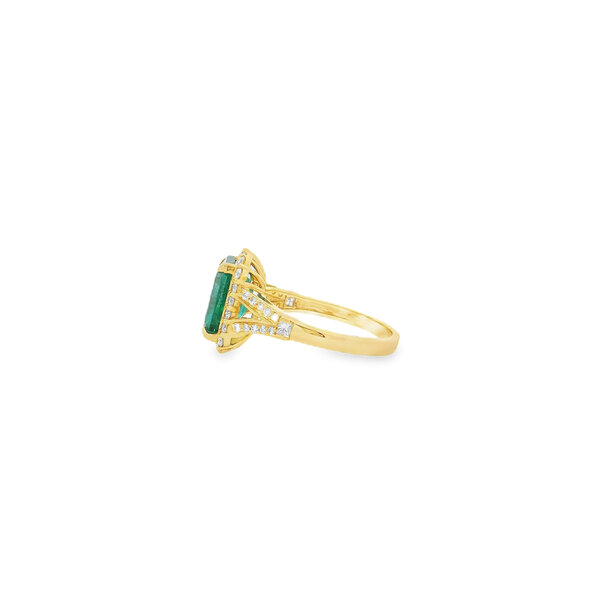 18K Yellow Gold 3.33ct Emerald Cut Emerald .56ct Diamond Ring Size 7