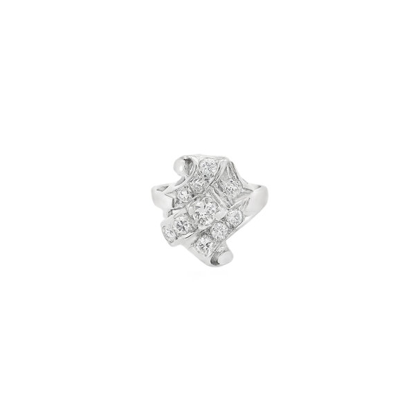 14K White Gold 1950's .80ct Diamond Art Deco Scroll Inspired Ring Size 5