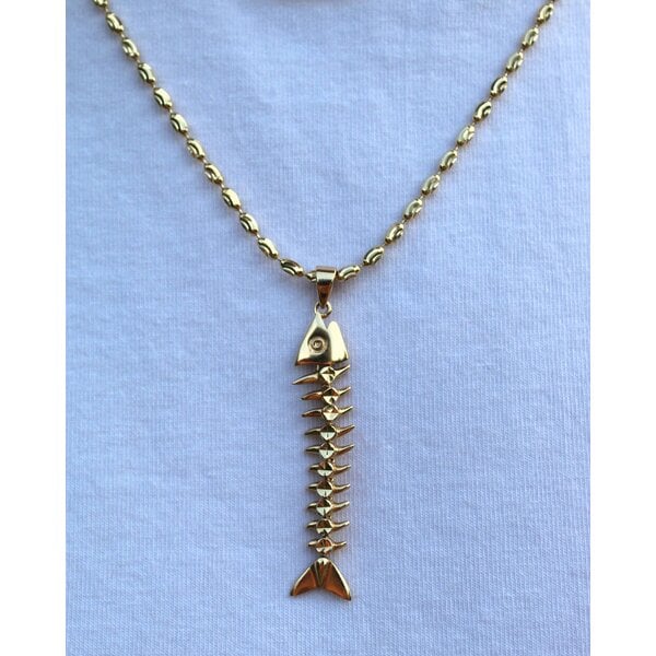 14K Yellow Gold Articulated Bonefish Pendant 40x8mm