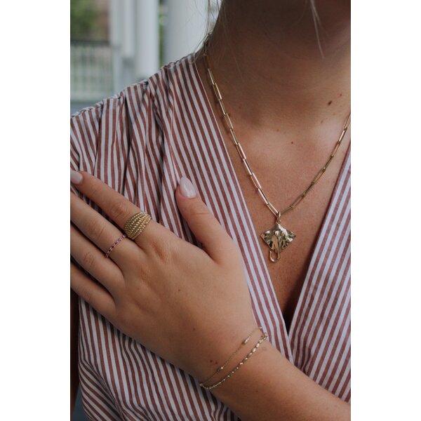 14K Yellow Gold .02ct Ruby Sting Ray Pendant 36x25mm