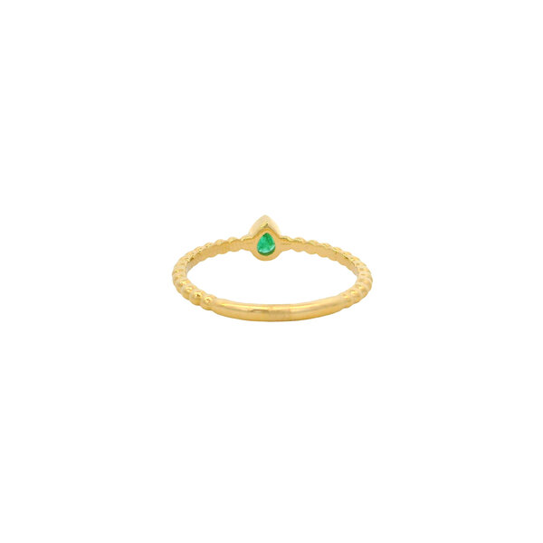 14K Yellow Gold .15ct Pear Emerald Beaded Ring Size 6.5