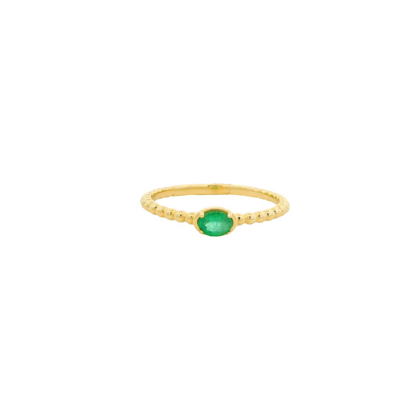 14K Yellow Gold .15ct Oval Emerald Beaded Ring Size 6.5