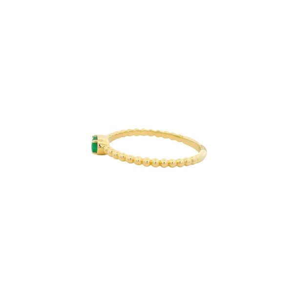 14K Yellow Gold .15ct Oval Emerald Beaded Ring Size 6.5
