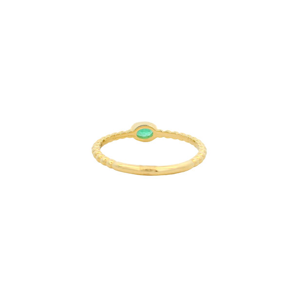 14K Yellow Gold .15ct Oval Emerald Beaded Ring Size 6.5