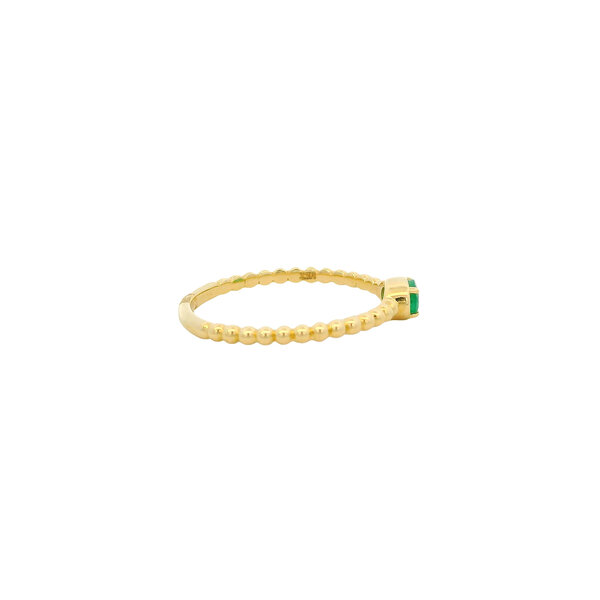 14K Yellow Gold .15ct Oval Emerald Beaded Ring Size 6.5