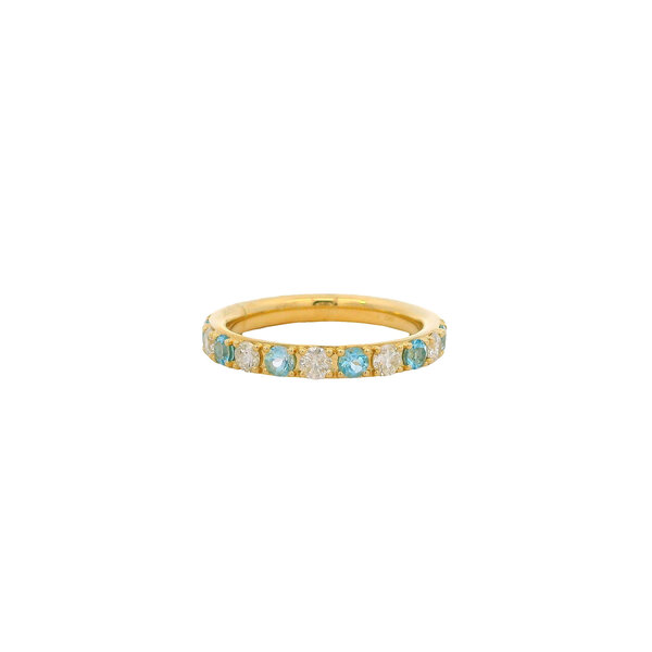 10K Yellow Gold .50ct Swiss Blue Topaz & .40ct Diamond Band Size 6.5