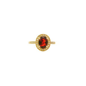 10KY 1.20ct Oval Garnet .20ct Dia Halo Ring Sz 6.5