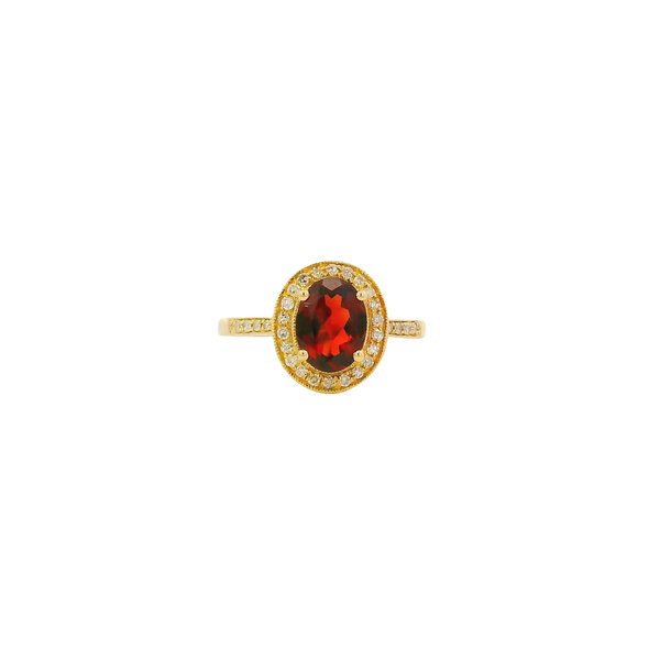 10K Yellow Gold 1.20ct Oval Garnet & .20ct Diamond Halo Ring Size 6.5