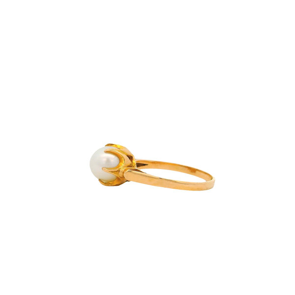 18K Yellow Gold 1940's 7mm Akoya Pearl 6 Prong Ring Size 5