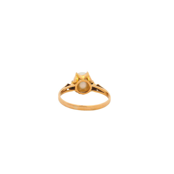 18K Yellow Gold 1940's 7mm Akoya Pearl 6 Prong Ring Size 5