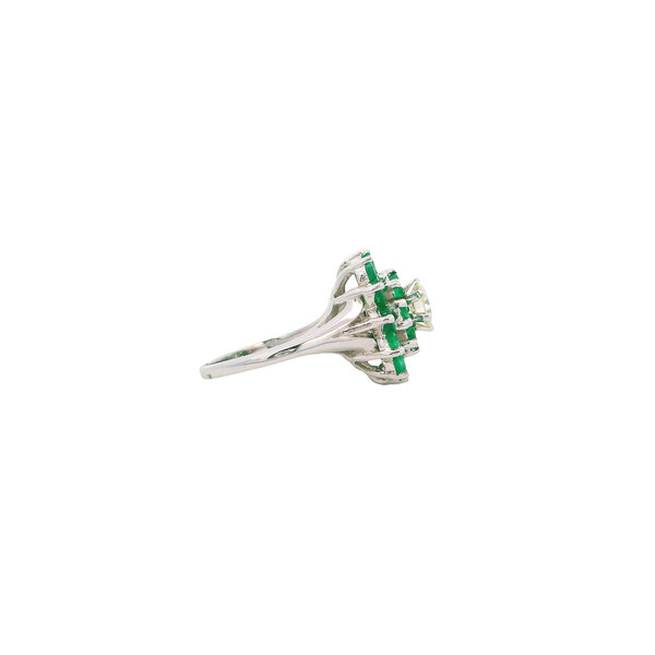 14K White Gold 1960's .65ct Diamond & 2.40ct Emerald Cluster Ring Size 6.5
