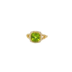 10KY 2.10ct Cushion Peridot .30ct Dia Ring Sz 6.5