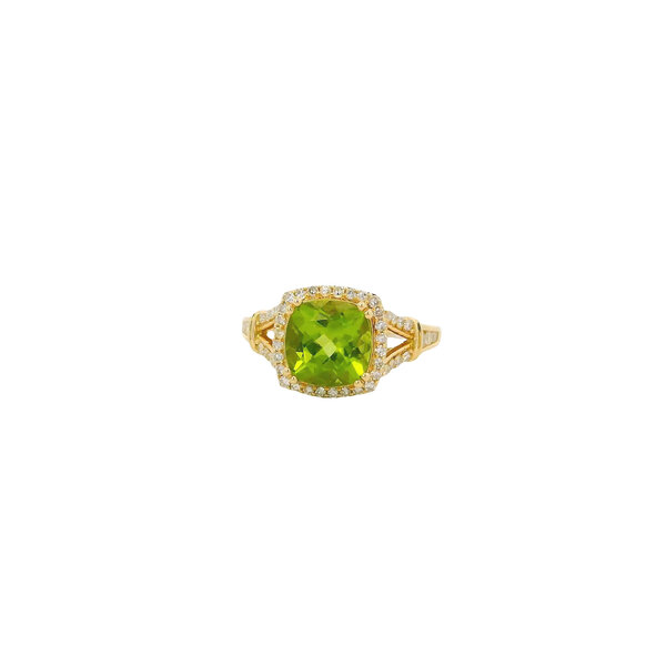 10K Yellow Gold 2.10ct Cushion Cut Peridot & .30ct Diamond Ring Size 6.5