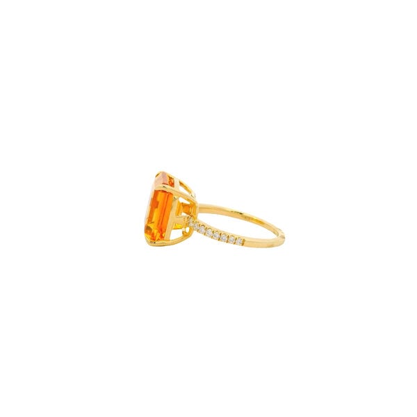 14K Yellow Gold 6.60ct Square Cut Citrine & .17ct Diamond Ring Size 7