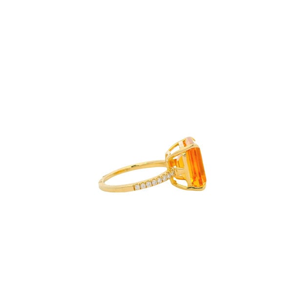 14K Yellow Gold 6.60ct Square Cut Citrine & .17ct Diamond Ring Size 7