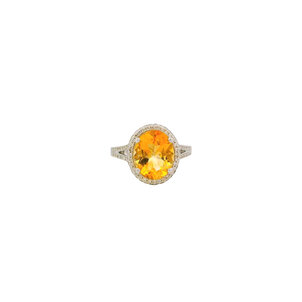 10KW 3.30ct Oval Citrine .55ct Dia Halo Ring Sz 6.5
