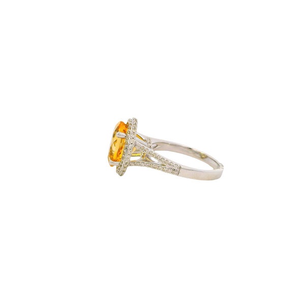 10K White Gold 3.30ct Oval Citrine & .55ct Diamond Halo Ring Size 6.5