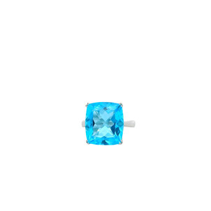 14KW 11ct Blue Topaz .16ct Dia Ring Sz 7