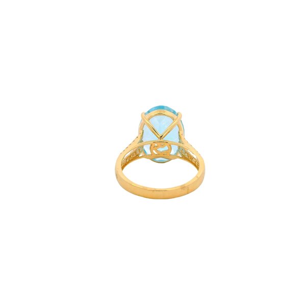 14K Yellow Gold 11ct Oval Sky Blue Topaz & .31ct Diamond Split Shank Ring Size 7