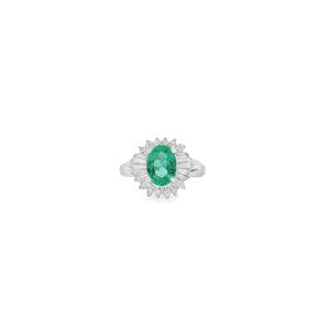 Plat 1960's .94ct Oval Emerald .68ct Dia Halo Ring Sz 5.5