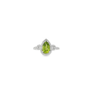 14KW 1.25ct Pear Peridot & .20ct Dia R Sz 7