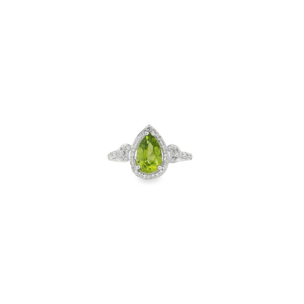 14K White Gold 1.25ct Pear Peridot & .20ct Diamond Ring Size 7
