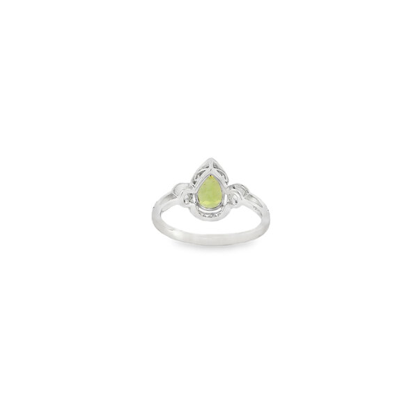 14K White Gold 1.25ct Pear Peridot & .20ct Diamond Ring Size 7