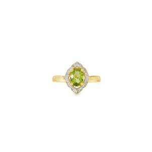 14KY .75ct Oval Peridot .10ct Dia Milgrain Ring Sz 7