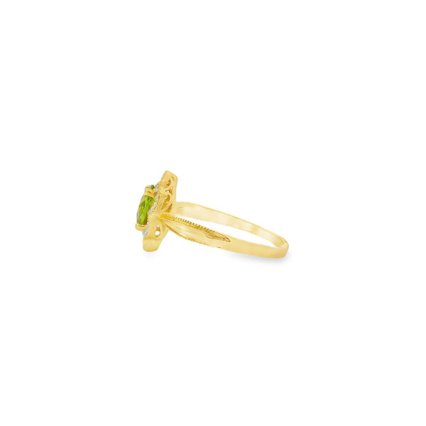 14K Yellow Gold .75ct Oval Peridot .10ct Diamond Milgrain Ring Size 7