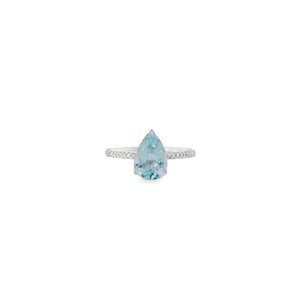 14KW 1.50ct Pear Aquamarine .07ct Dia Ring Sz 7