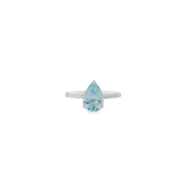 14K White Gold 1.50ct Pear Aquamarine .07ct Diamond Ring Size 7