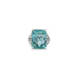 Plat 1930's 14.40ct Em Cut Aqua Art Deco Ring Sz 6.5