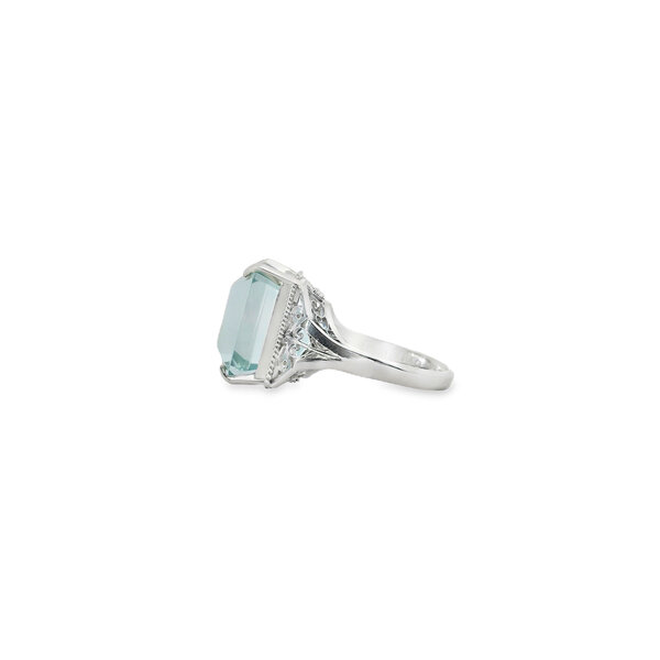 Platinum 1930's 14.40ct Emerald Cut Aquamarine Art Deco Ring Size 6.5