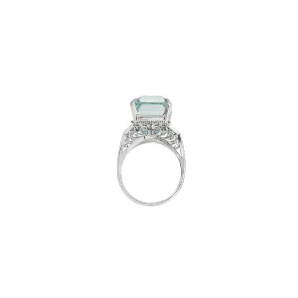 Platinum 1930's 14.40ct Emerald Cut Aquamarine Art Deco Ring Size 6.5