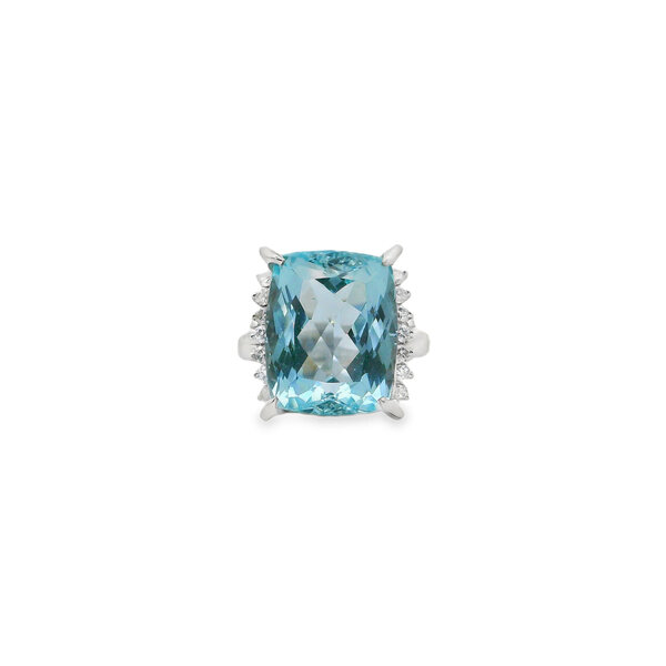 Platinum 1960's 11.83ct Elongated Cushion Aquamarine & .30ct Diamond Ring Size 6.5