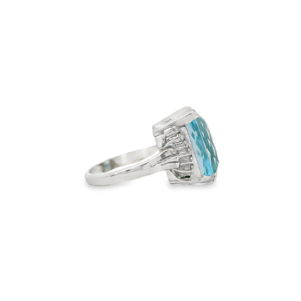 Platinum 1960's 11.83ct Elongated Cushion Aquamarine & .30ct Diamond Ring Size 6.5
