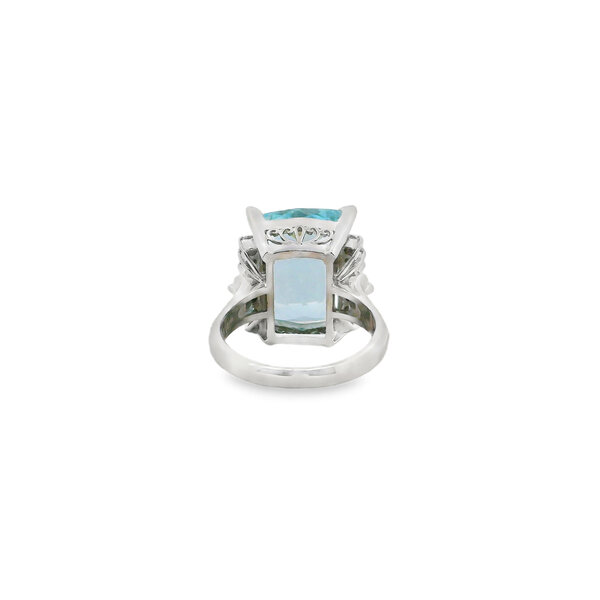 Platinum 1960's 11.83ct Elongated Cushion Aquamarine & .30ct Diamond Ring Size 6.5