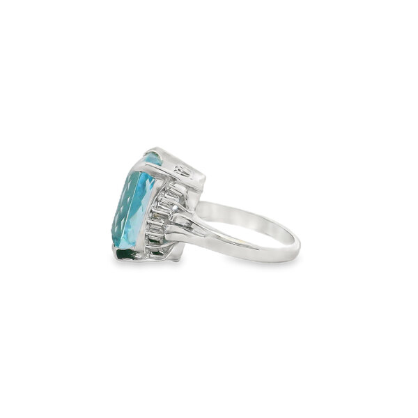 Platinum 1960's 11.83ct Elongated Cushion Aquamarine & .30ct Diamond Ring Size 6.5