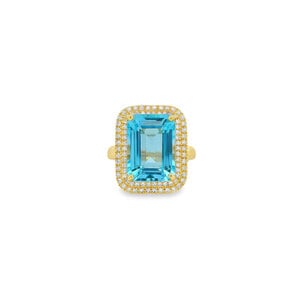 14KY 8.80ct Emerald Cut Sky BT .41ct Dia Ring Sz 7.25