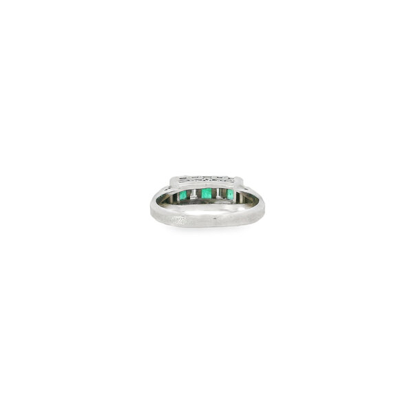 Platinum 1950's .54ct Emerald & .29ct Diamond Textured Bar Style Ring Size 6