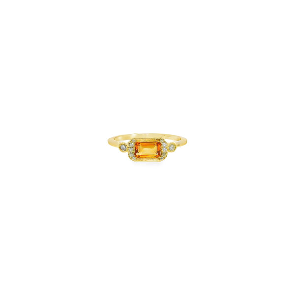 10K Yellow Gold East to West .40ct Citrine & .10ct Diamond Ring Size 6.5