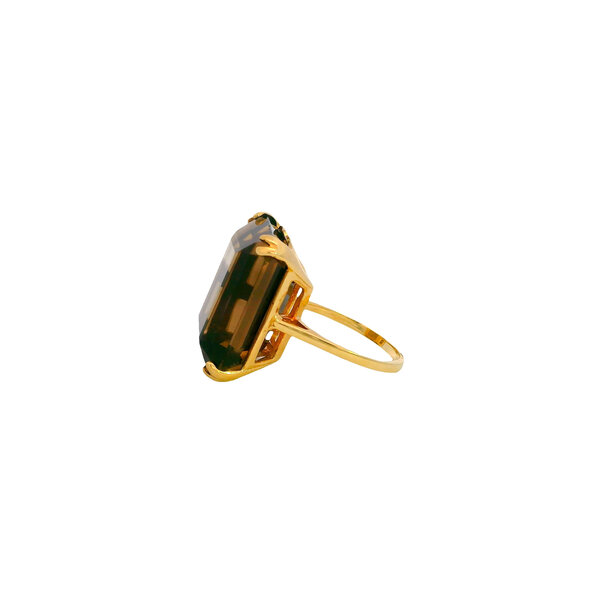 10K Yellow Gold 1970's 22ct Smoky Quartz Solitaire Ring Size 4.75