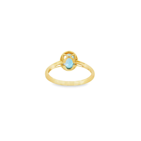 14K Yellow Gold 1.20ct Oval Blue Topaz & .08ct Diamond Ring Size 7