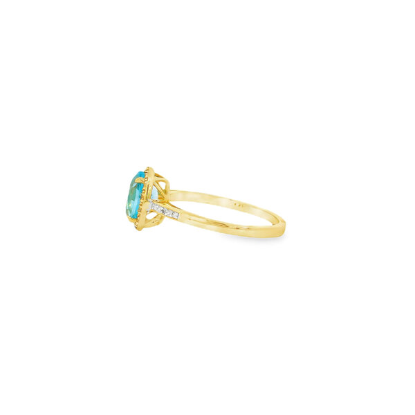 14K Yellow Gold 1.20ct Oval Blue Topaz & .08ct Diamond Ring Size 7